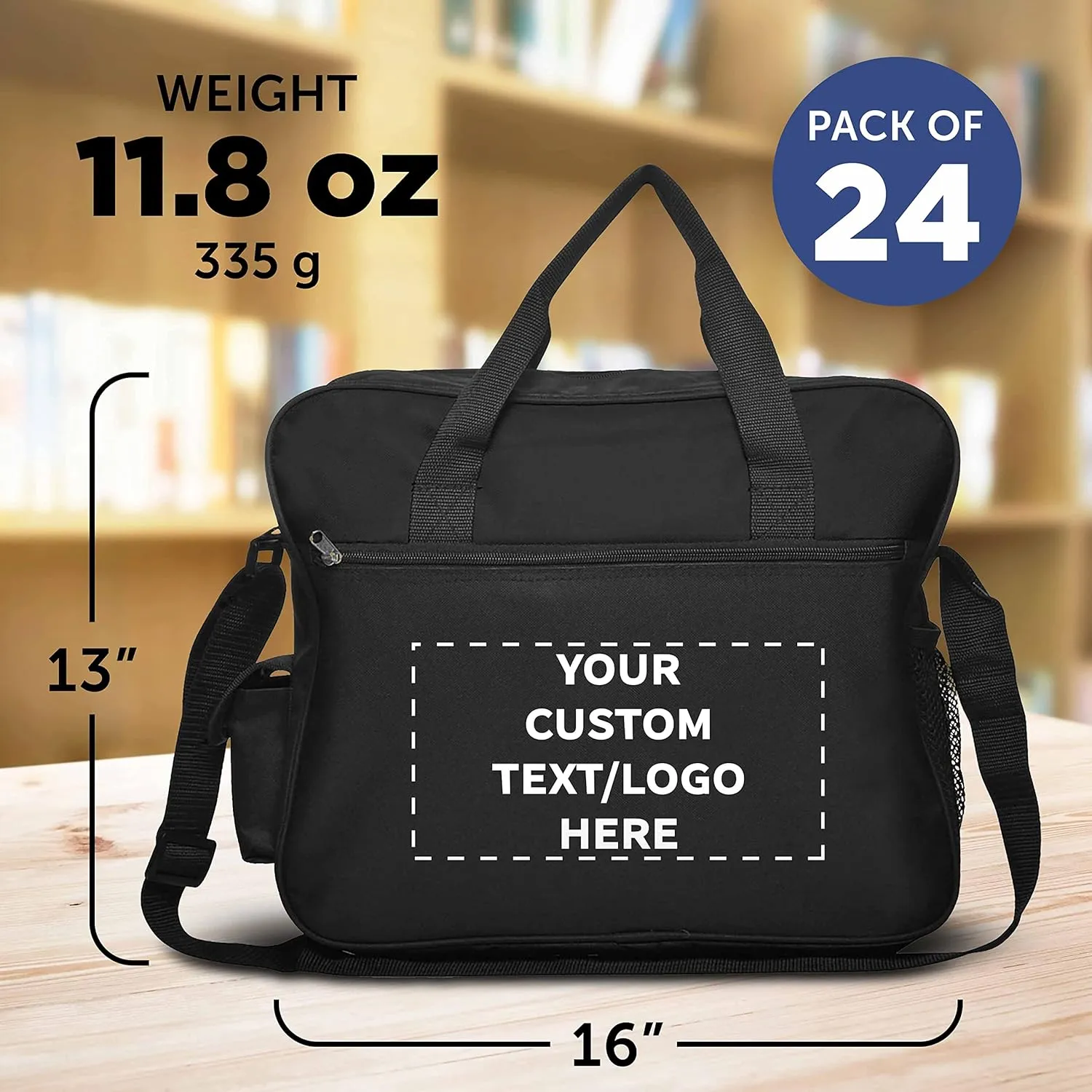Custom Laptop Messenger Bags of 24, Personalized Bulk Pack - Perfect for Employees and For Everyday Use - Black