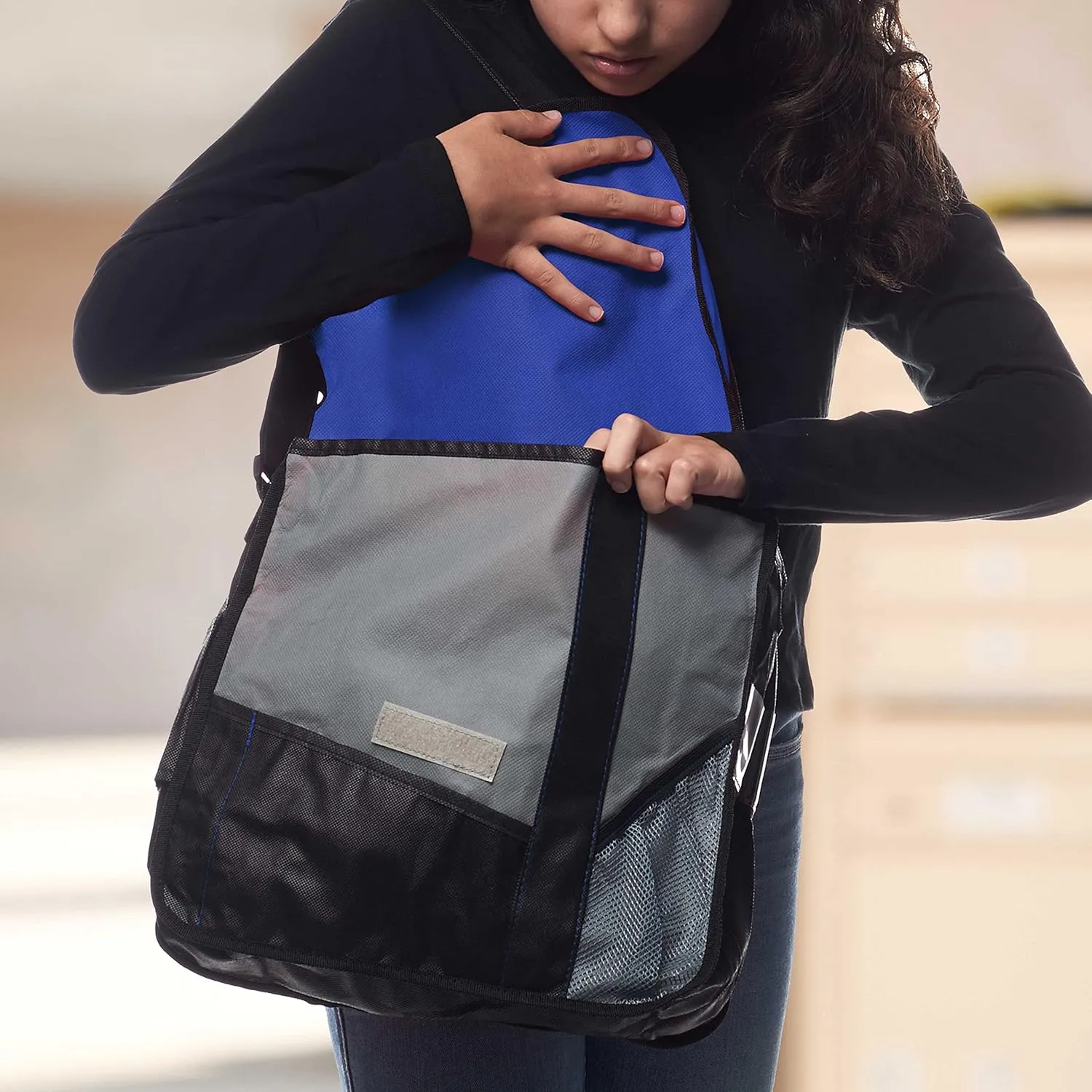 Custom Slant Flap Messenger Bags of 24, Personalized Bulk Pack - Perfect for Employees and For Everyday Use - Blue