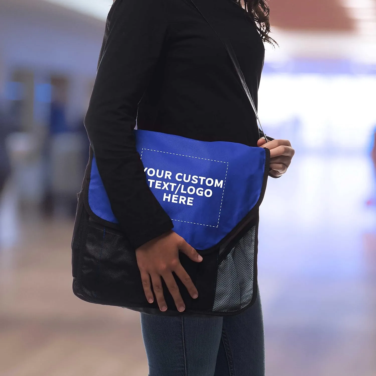 Custom Slant Flap Messenger Bags of 24, Personalized Bulk Pack - Perfect for Employees and For Everyday Use - Blue