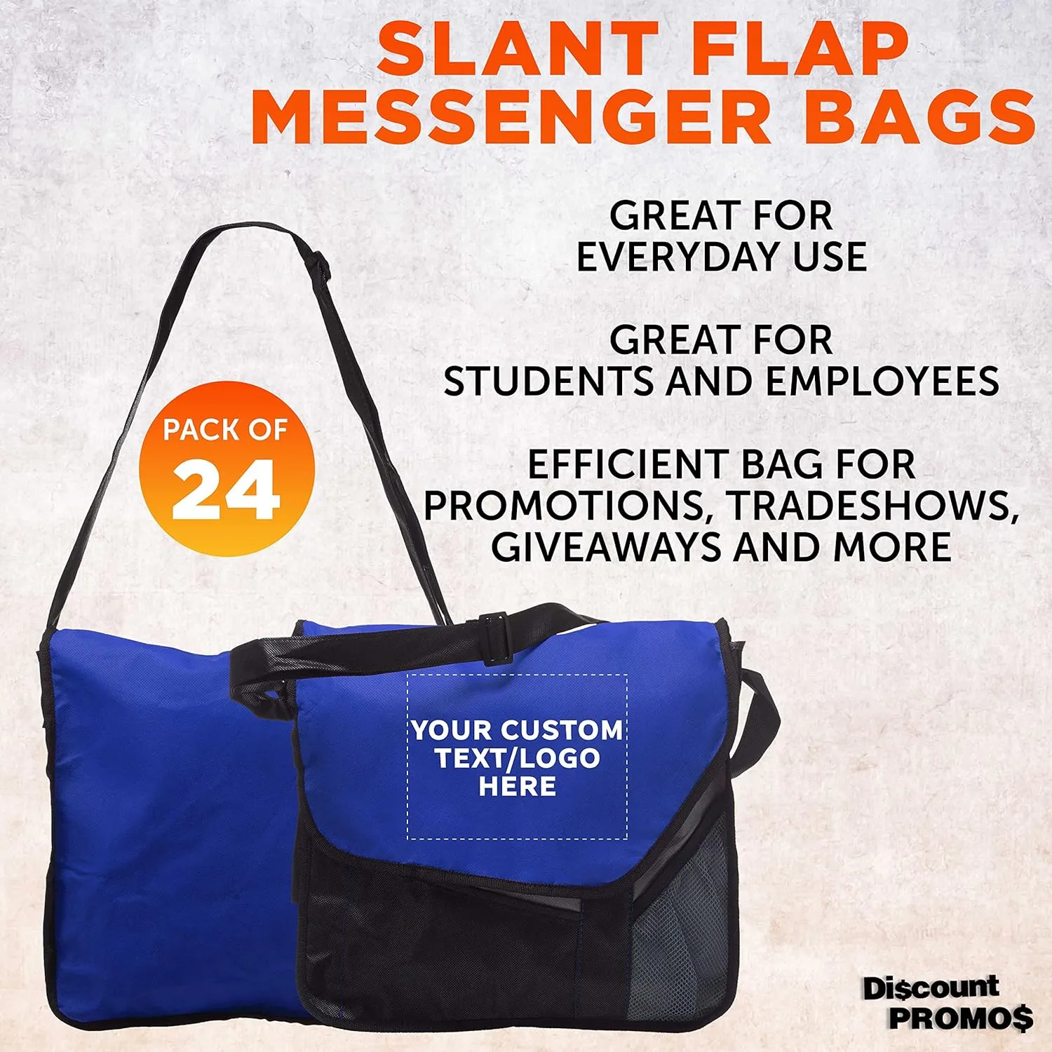 Custom Slant Flap Messenger Bags of 24, Personalized Bulk Pack - Perfect for Employees and For Everyday Use - Blue
