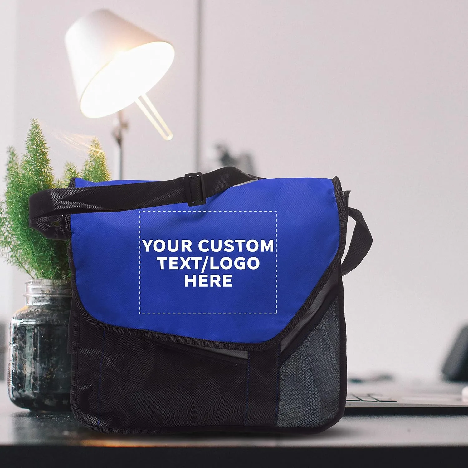 Custom Slant Flap Messenger Bags of 24, Personalized Bulk Pack - Perfect for Employees and For Everyday Use - Blue