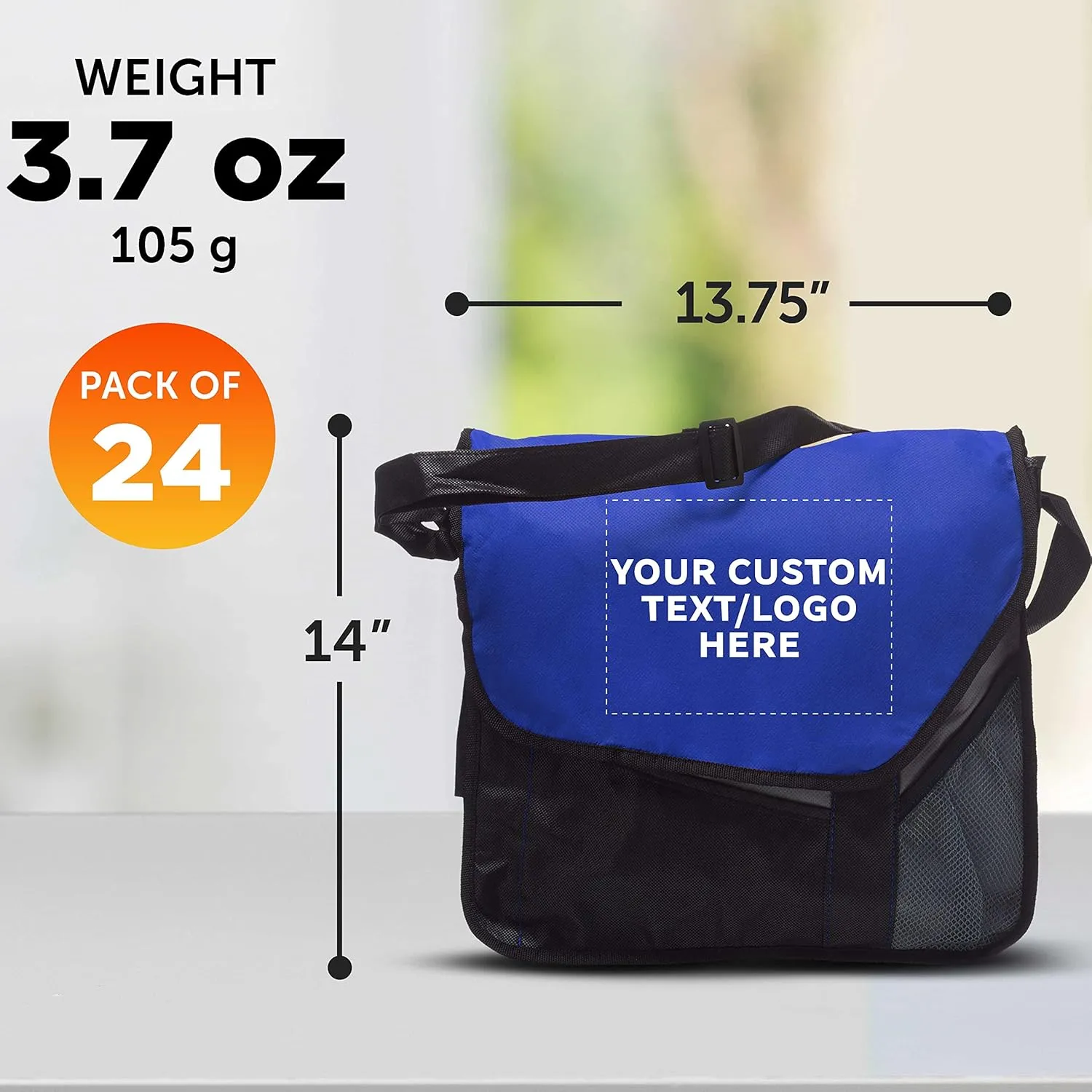 Custom Slant Flap Messenger Bags of 24, Personalized Bulk Pack - Perfect for Employees and For Everyday Use - Blue