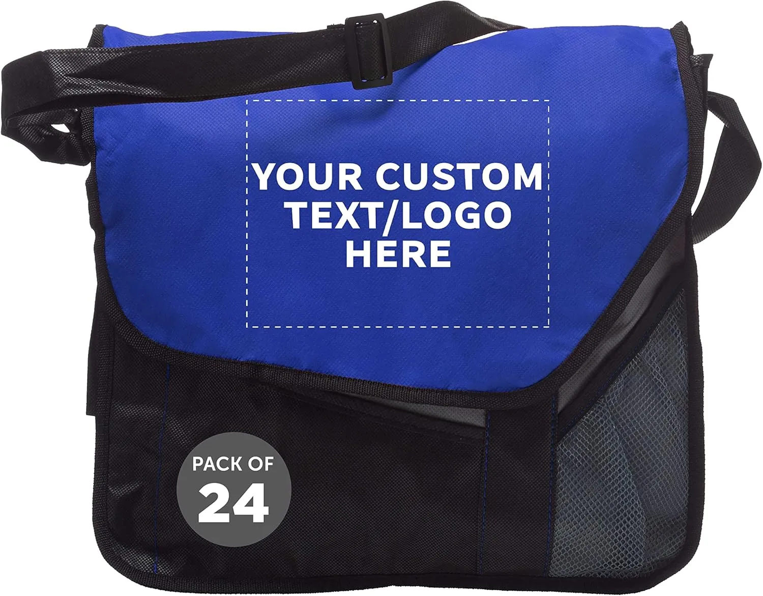 Custom Slant Flap Messenger Bags of 24, Personalized Bulk Pack - Perfect for Employees and For Everyday Use - Blue