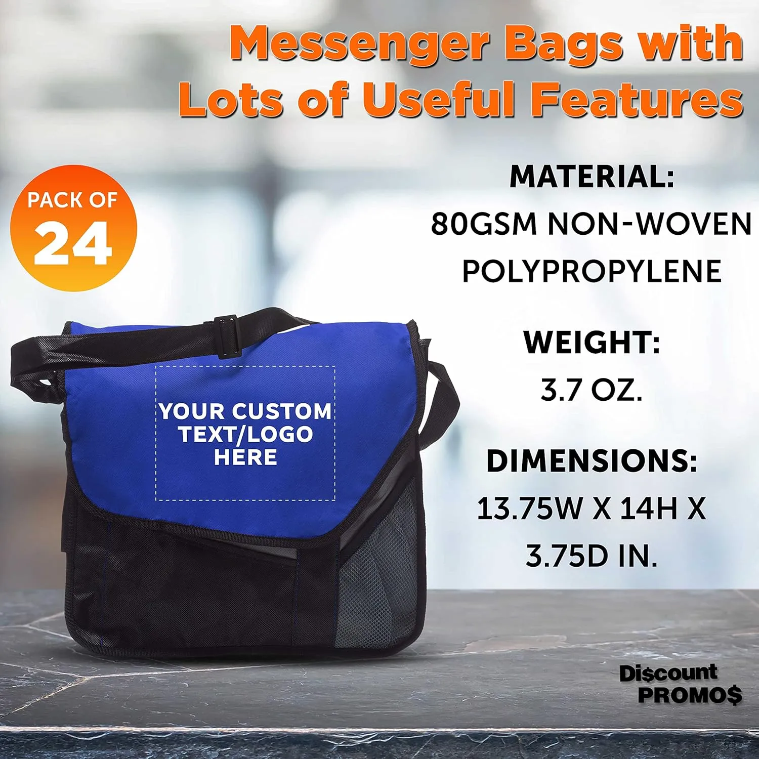 Custom Slant Flap Messenger Bags of 24, Personalized Bulk Pack - Perfect for Employees and For Everyday Use - Blue