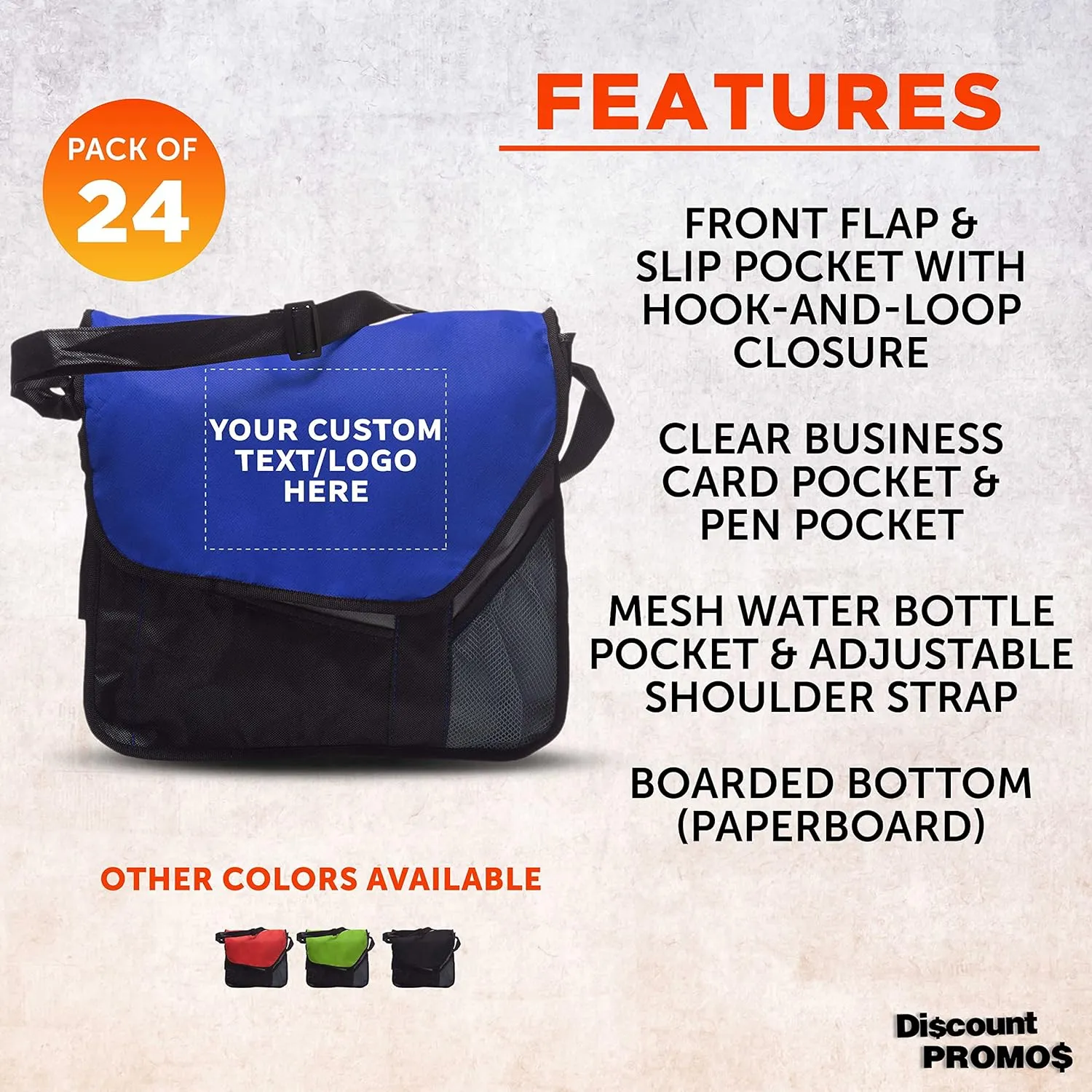 Custom Slant Flap Messenger Bags of 24, Personalized Bulk Pack - Perfect for Employees and For Everyday Use - Blue