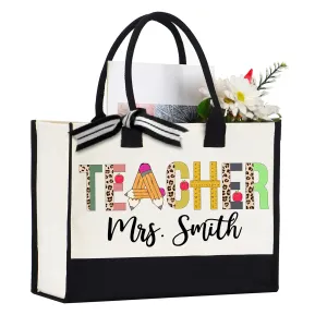 Custom Teacher Bag, Personalized Teacher Tote Bag, Leopard Print Teacher Tote Bag, Elementary Teacher Gift, Gift for Teacher