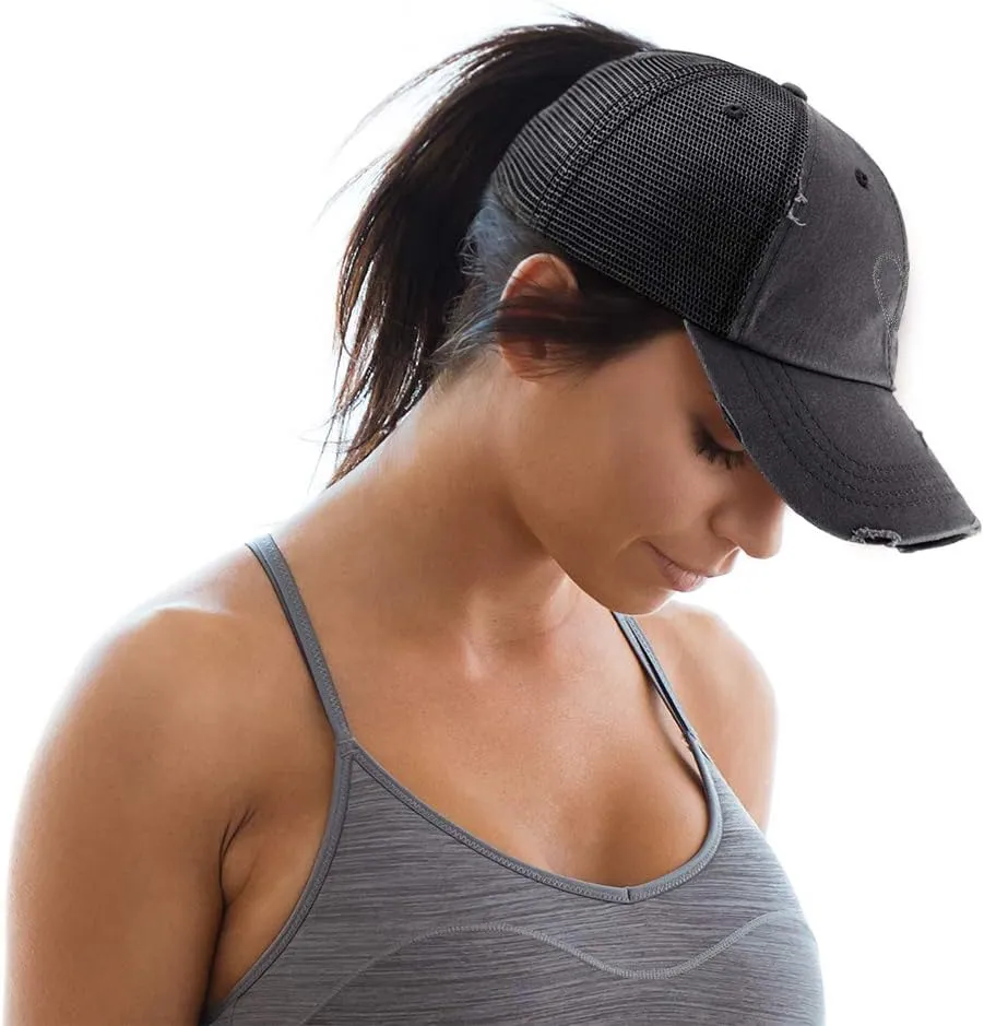 Custom Womens Ponytail Cap Nautical Heart and Anchor B Embroidery Cotton