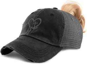 Custom Womens Ponytail Cap Nautical Heart and Anchor B Embroidery Cotton