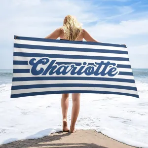 Customized Navy and White Striped Beach Towels for Girls Kids Gift Personalized Monogrammed Bath Towels Designer Fast Drying Names Beach Towrls for Girl Beach Trip Gifts