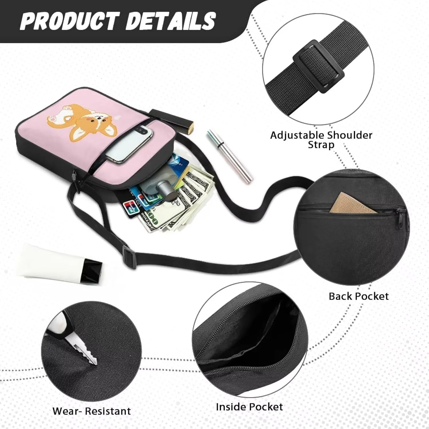 Cute Crossbody Messenger Bags Sling Purses for Women Trendy with Zipper