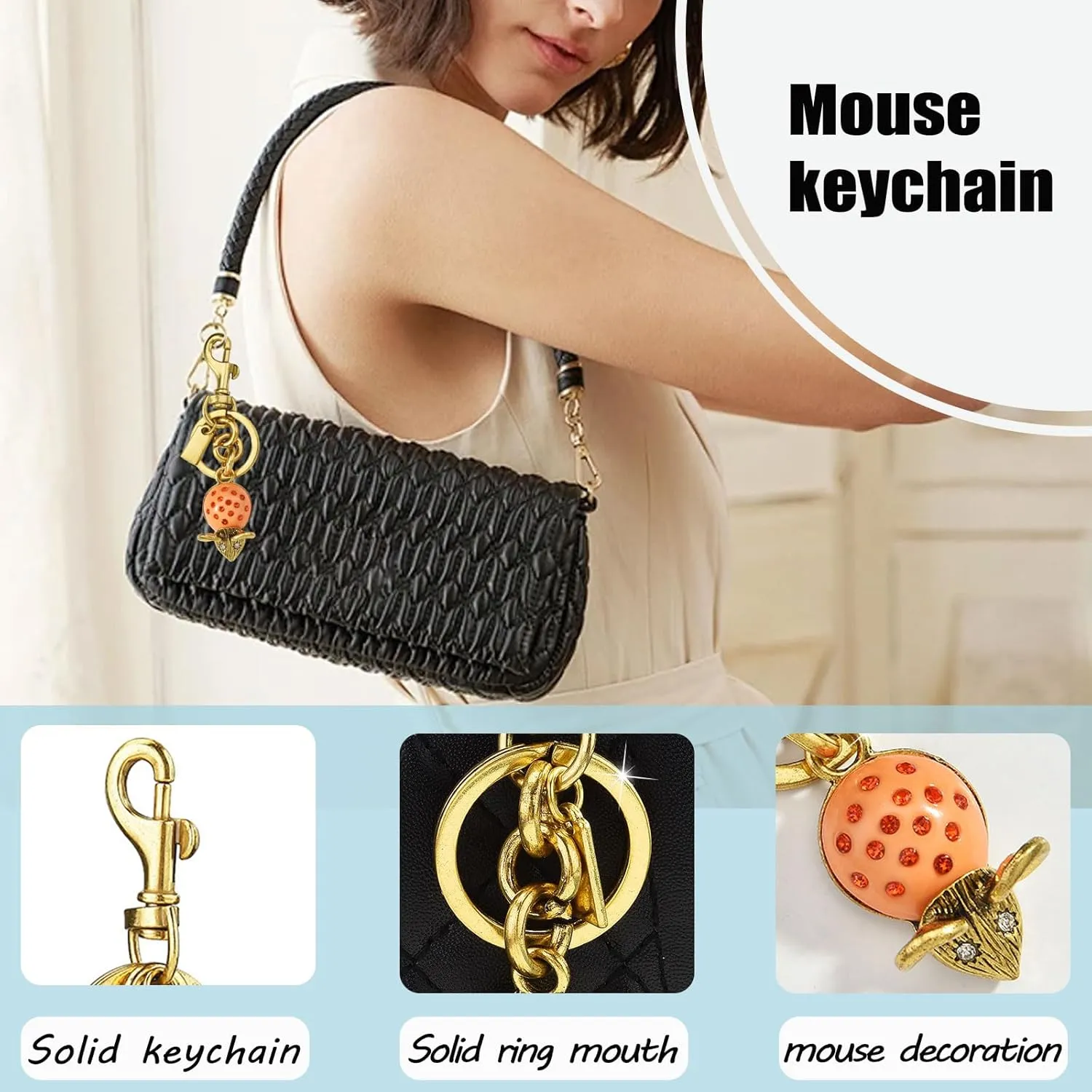 Cute Gold Mouse Keychain Car Key Chain Bag Purse Charm Bag Charms For Tote Bags Accessories For Women