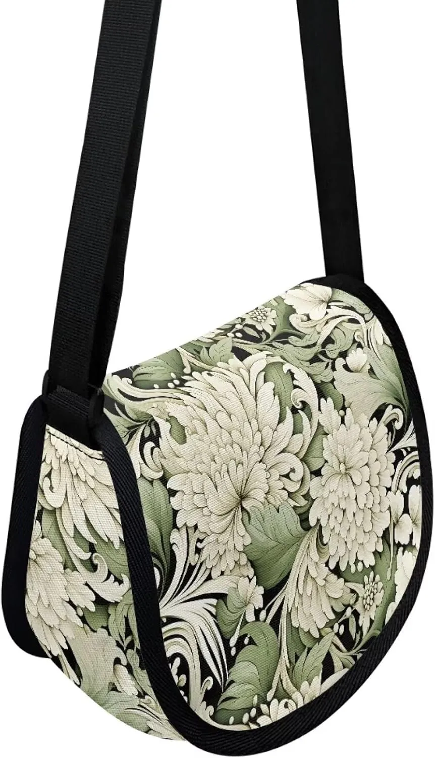 Dahlia Flower Women Cross Body Bag, Winter Forest Casual Shoulder Bag, Gothic Rose Satchel Messenger Bags with Strap