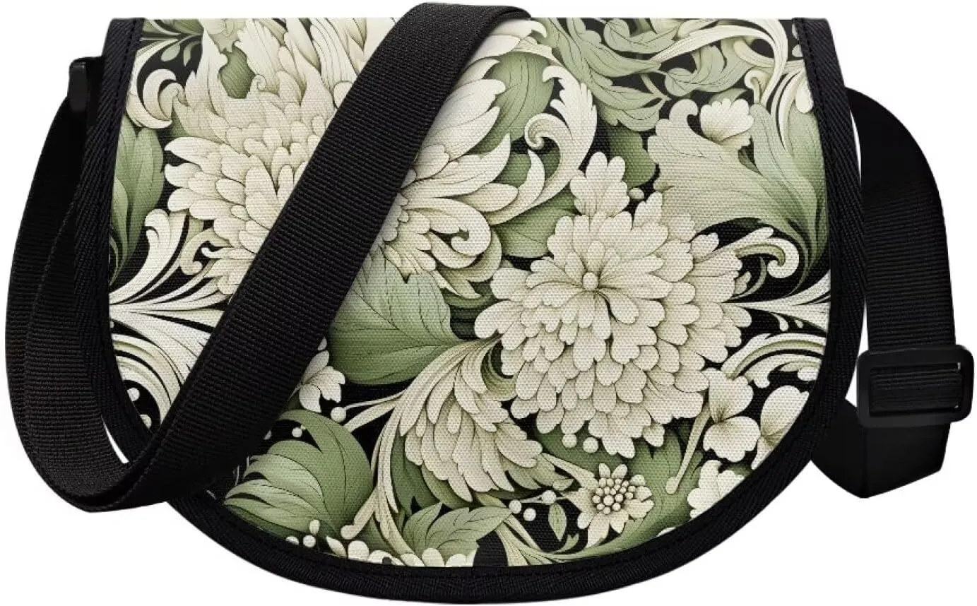 Dahlia Flower Women Cross Body Bag, Winter Forest Casual Shoulder Bag, Gothic Rose Satchel Messenger Bags with Strap