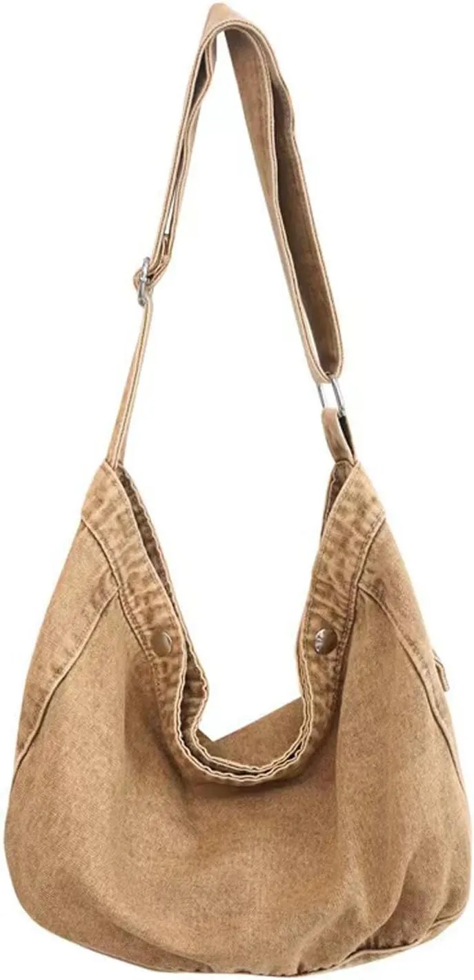 Denim Canvas Messenger Bag Large Crossbody Bag with Multiple Pockets Casual Shoulder Aesthetic Tote Bag for Women and Men