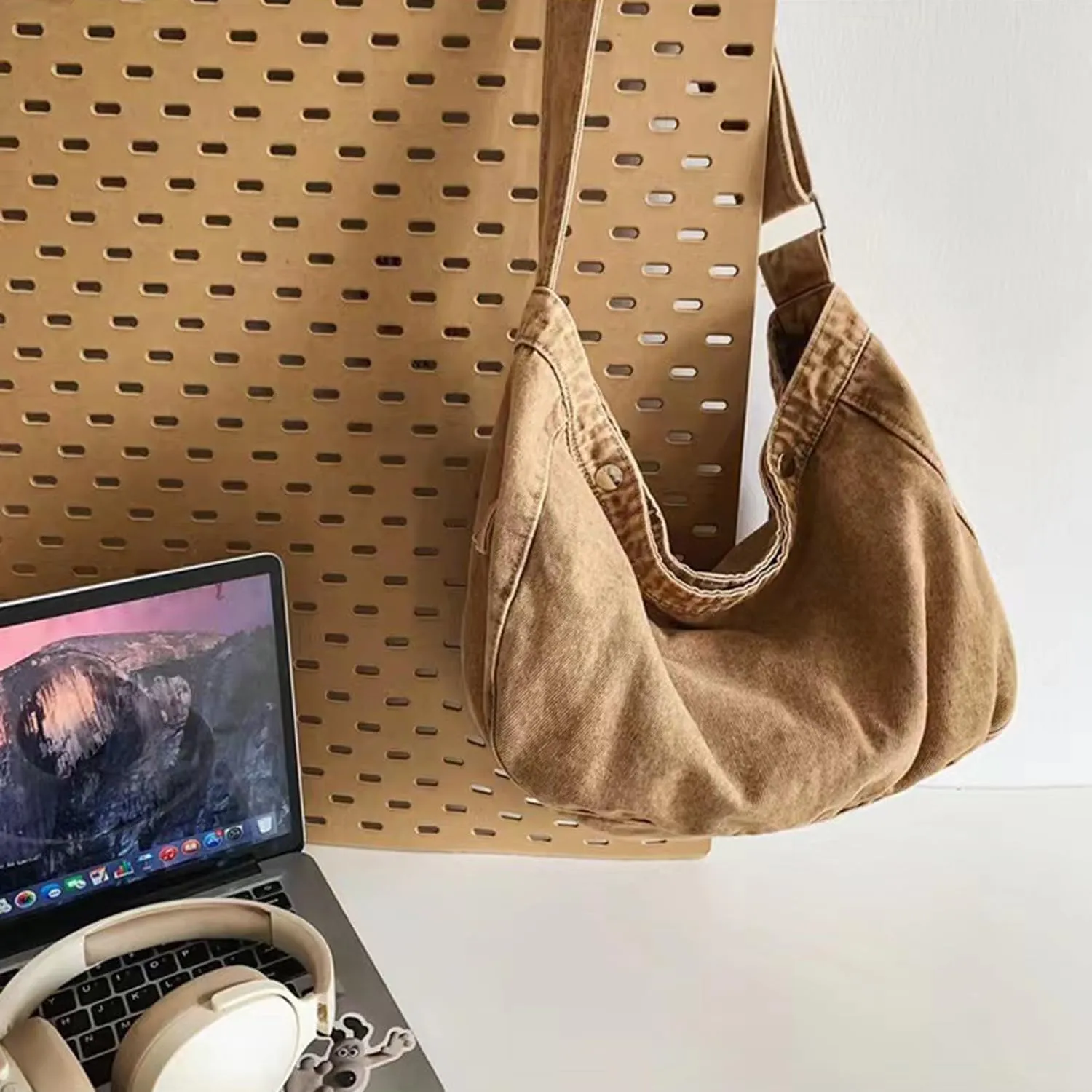 Denim Canvas Messenger Bag Large Crossbody Bag with Multiple Pockets Casual Shoulder Aesthetic Tote Bag for Women and Men