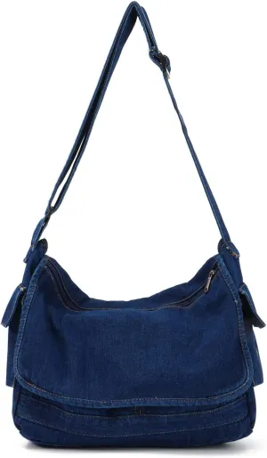 Denim Hobo Purse Bags Casual Canvas Messenger Shoulder Bag Retro Large Crossbody Satchel Bags for Women and Men