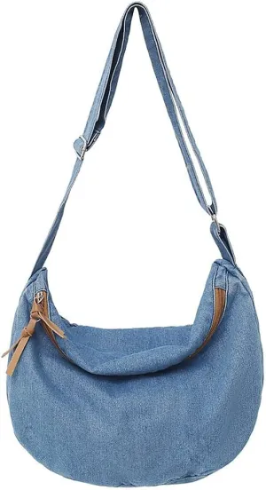 Denim Purse for Women Cross Body Bag Blue Jean Purses Canvas Tote Crescent Shoulder Bag Crossbody Hobo Handbags