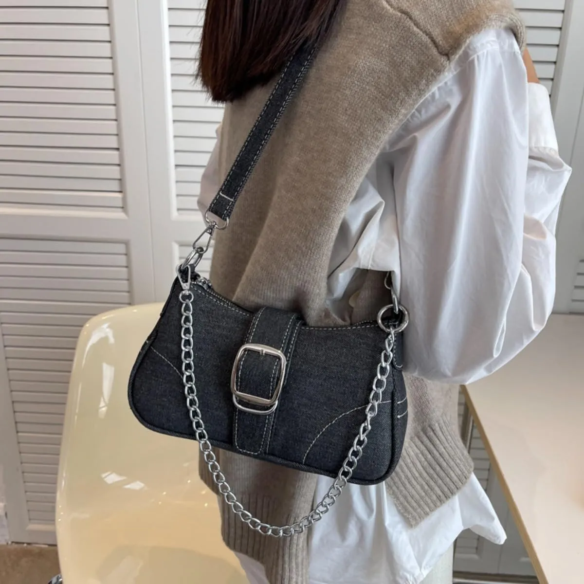 Denim Shoulder Bag Canvas Messenger Bag for Women Tote Bag Casual Hobo Bag Purses Retro Aesthetic Crossbody Bag Handbag