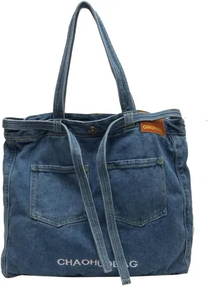 Denim Shoulder Bag Canvas Messenger for Women trendy cute tote hobo crossbady bag Casual jean purse Large Capacity