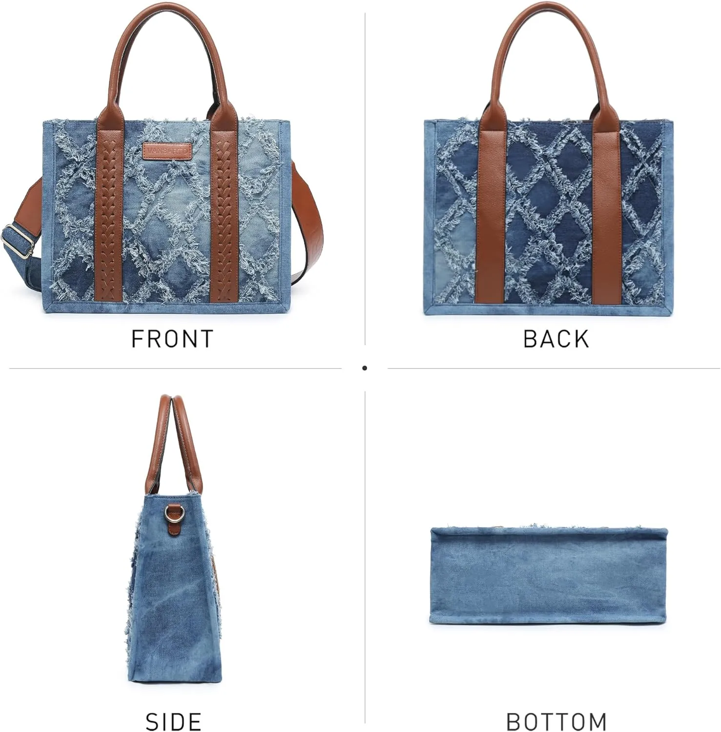Denim Tote Bag for Women Top Handle Satchel Purse Boho Shoulder Handbags with Wristlet