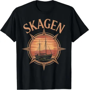 Denmark Beach City Travel Skagen Anchor Wave T-Shirt