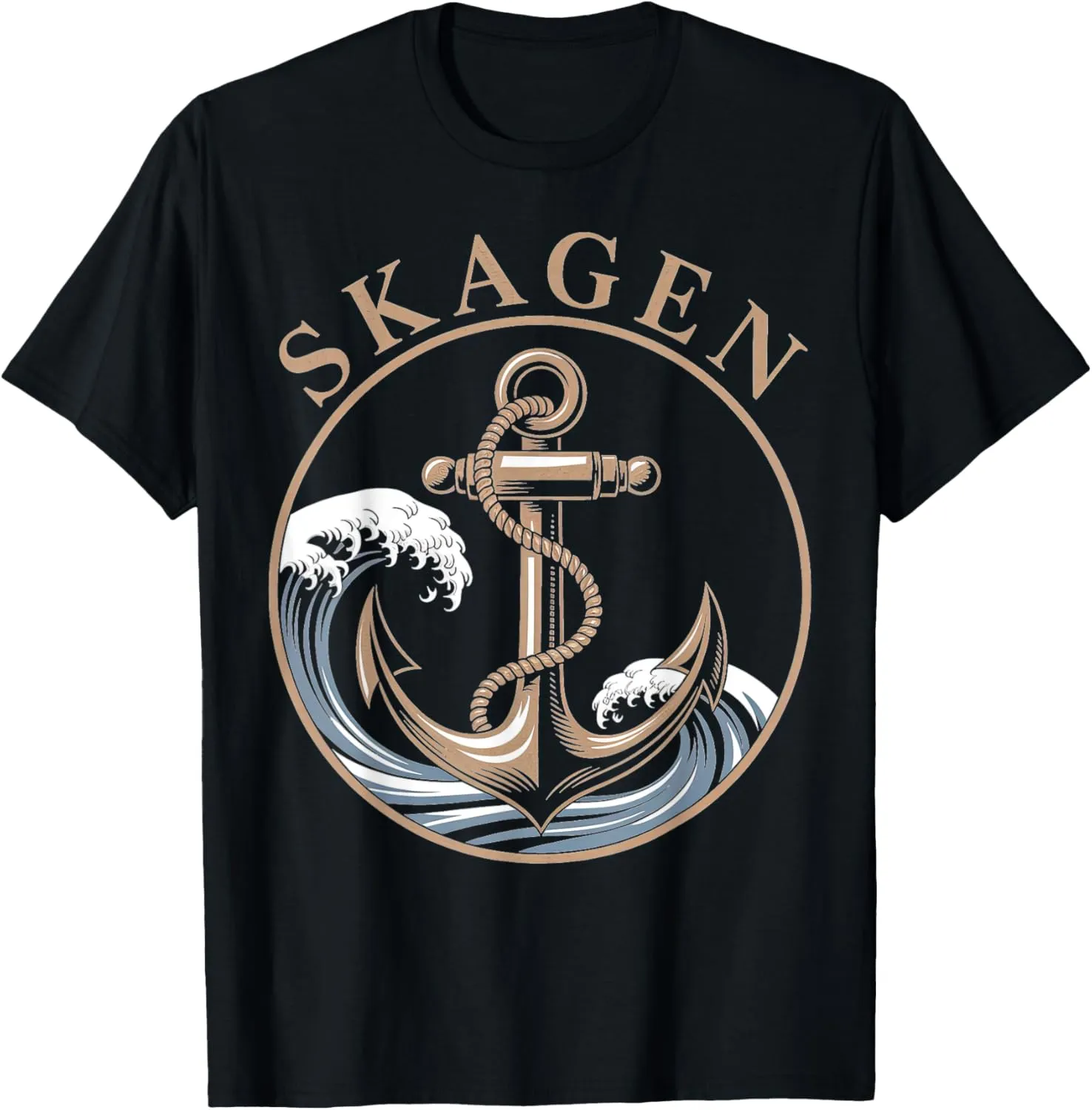 Denmark Beach City Travel Skagen Anchor Wave T-Shirt
