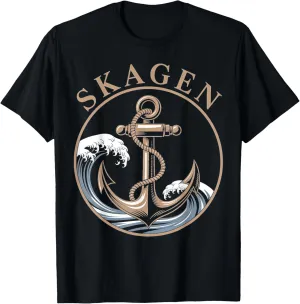 Denmark Beach City Travel Skagen Anchor Wave T-Shirt