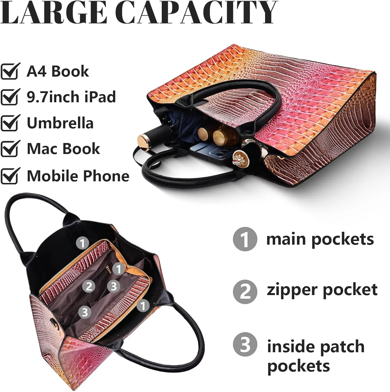 Designer Tote Handbags Ladies Top Handle Purses Satchel Bags For Women'S Shoulder Handbags Set 2pcs