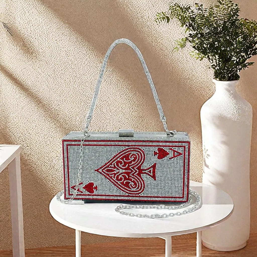 Diamond Sliver Crystal Evening Bag Rhinestone Bling Money Purses Poker Card Handbags Clutch For Party.