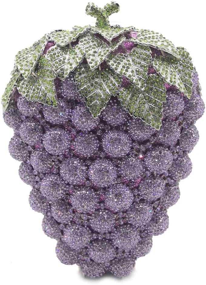 DJBM Women Unique Grape Luxury Handbag Hollow Sparkly Diamond Chain Purse for Evening Party