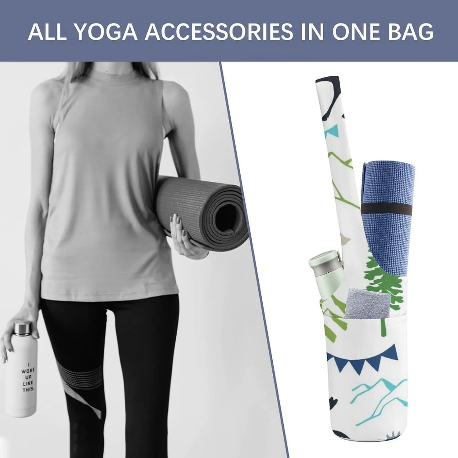 Donnapink Yoga Mat Bag, Canvas Storage Bag with Pocket Shoulder Strap, Fashion Mat Bag