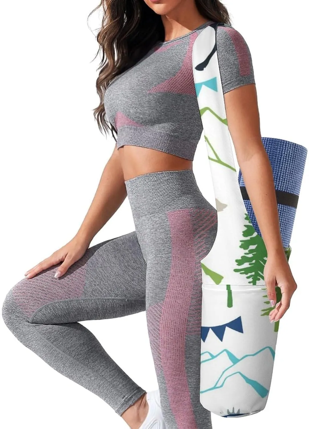 Donnapink Yoga Mat Bag, Canvas Storage Bag with Pocket Shoulder Strap, Fashion Mat Bag