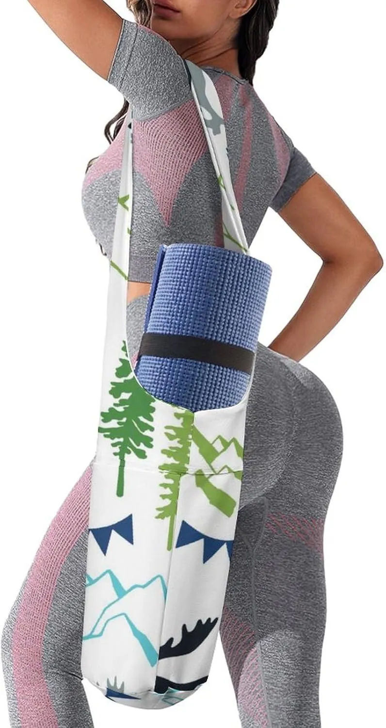 Donnapink Yoga Mat Bag, Canvas Storage Bag with Pocket Shoulder Strap, Fashion Mat Bag