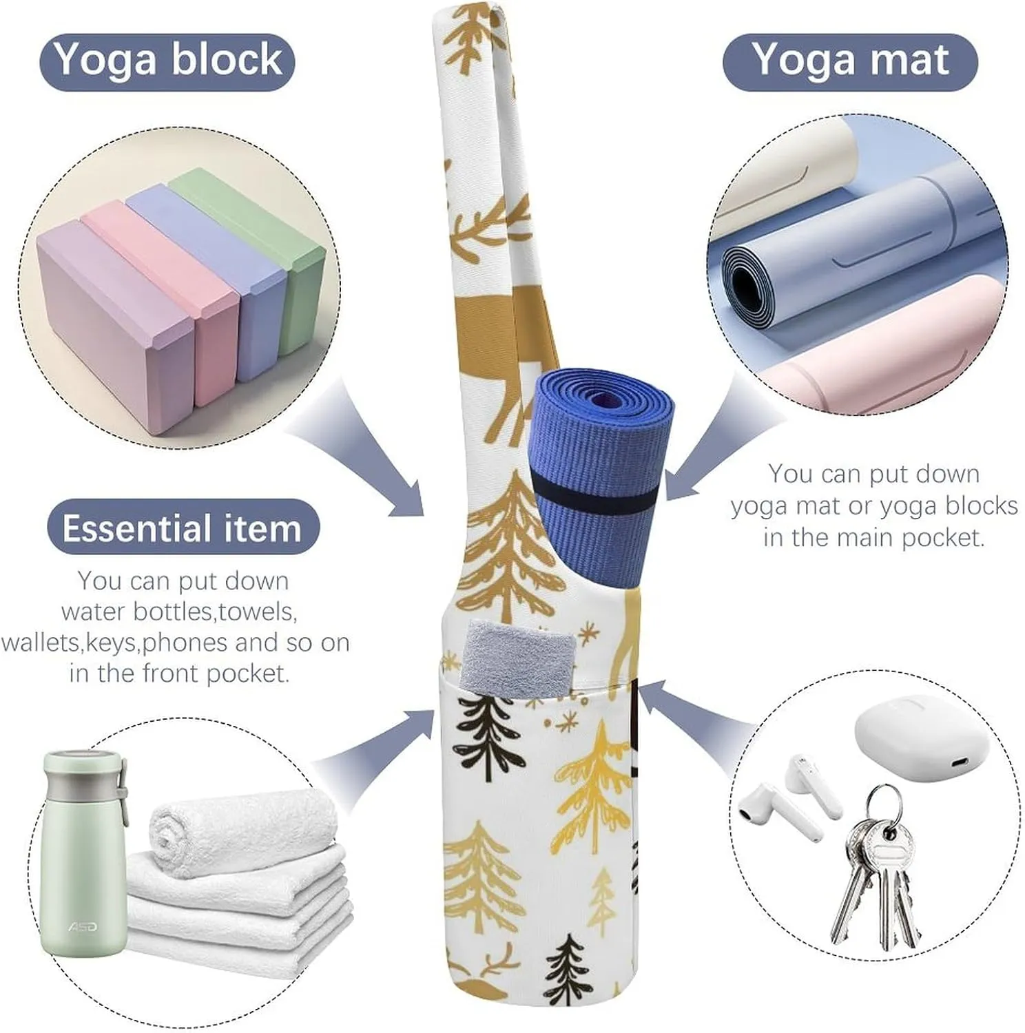 Donnapink Yoga Mat Bag, Canvas Storage Bag with Pocket Shoulder Strap, Fashion Mat Bag