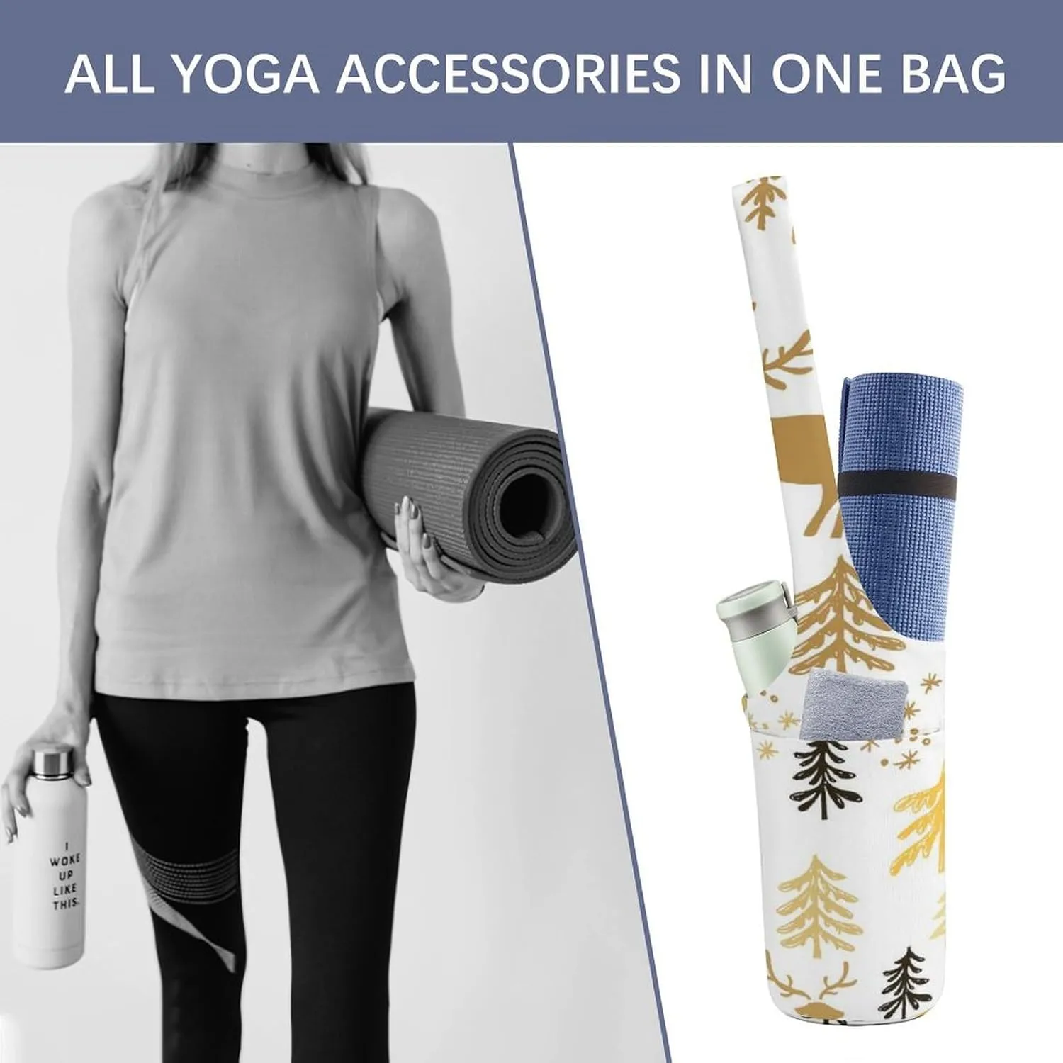 Donnapink Yoga Mat Bag, Canvas Storage Bag with Pocket Shoulder Strap, Fashion Mat Bag