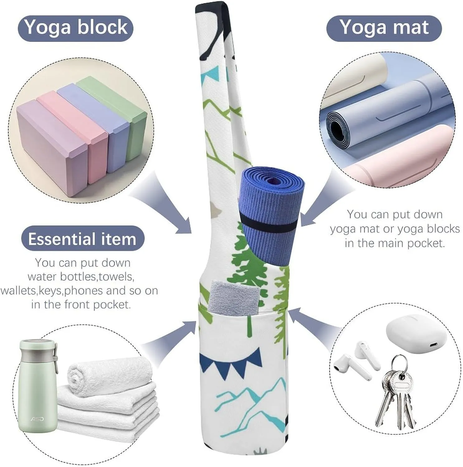 Donnapink Yoga Mat Bag, Canvas Storage Bag with Pocket Shoulder Strap, Fashion Mat Bag