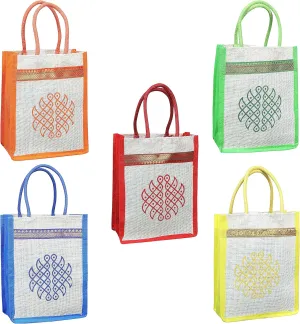 Eco-Friendly Jute Bags with Rangoli Print - 10" x 8" - Beach & Reusable Bag