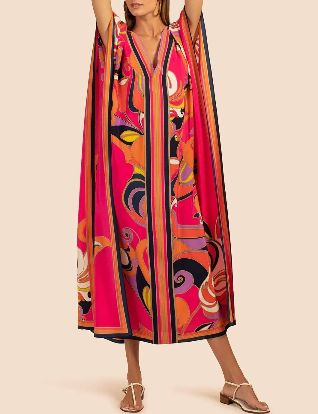 Eddoyee Women Long Print Swimwear Cover Up Sexy V Neck Side Split Beach Caftans Lounge Dresses