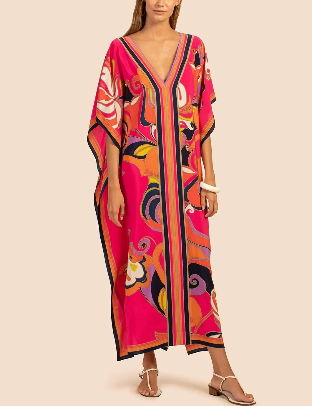 Eddoyee Women Long Print Swimwear Cover Up Sexy V Neck Side Split Beach Caftans Lounge Dresses