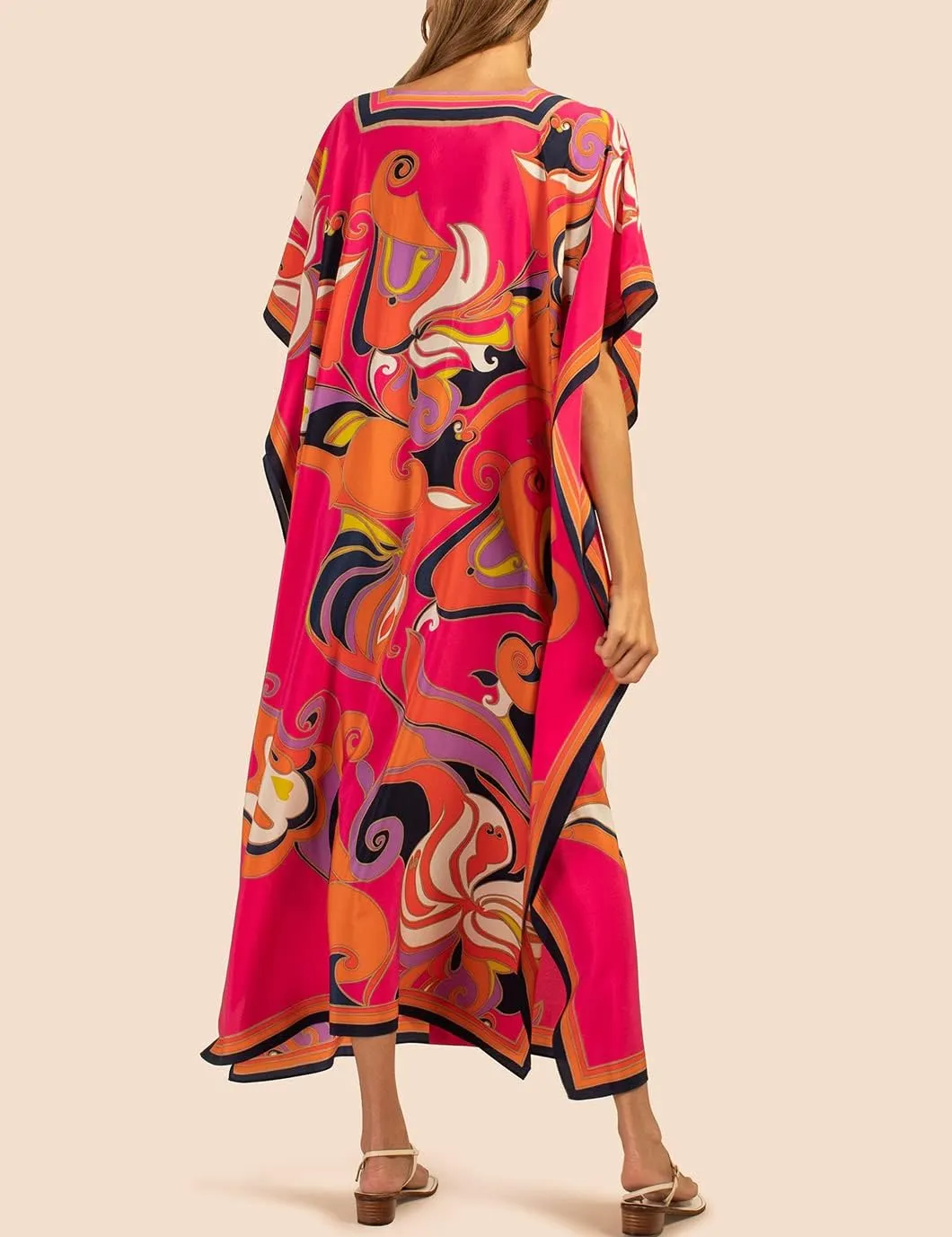 Eddoyee Women Long Print Swimwear Cover Up Sexy V Neck Side Split Beach Caftans Lounge Dresses