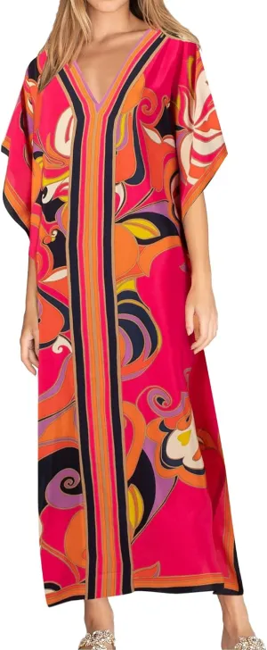 Eddoyee Women Long Print Swimwear Cover Up Sexy V Neck Side Split Beach Caftans Lounge Dresses