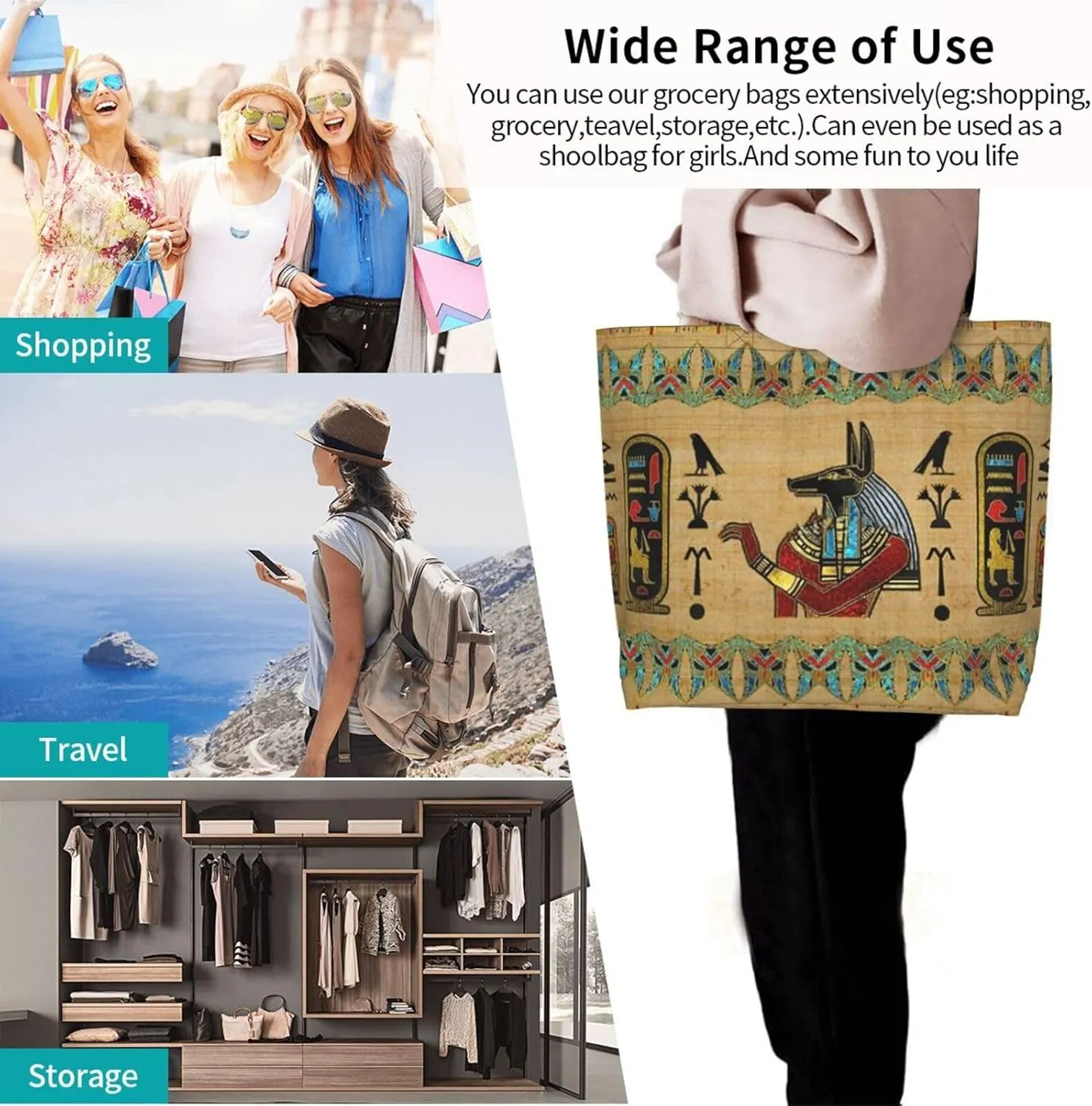 Egypt Canvas Tote Bag Ancient Egypt Shoulder Bag African Handbag Casual Egyptian Grocery Bag for Egypt Travel
