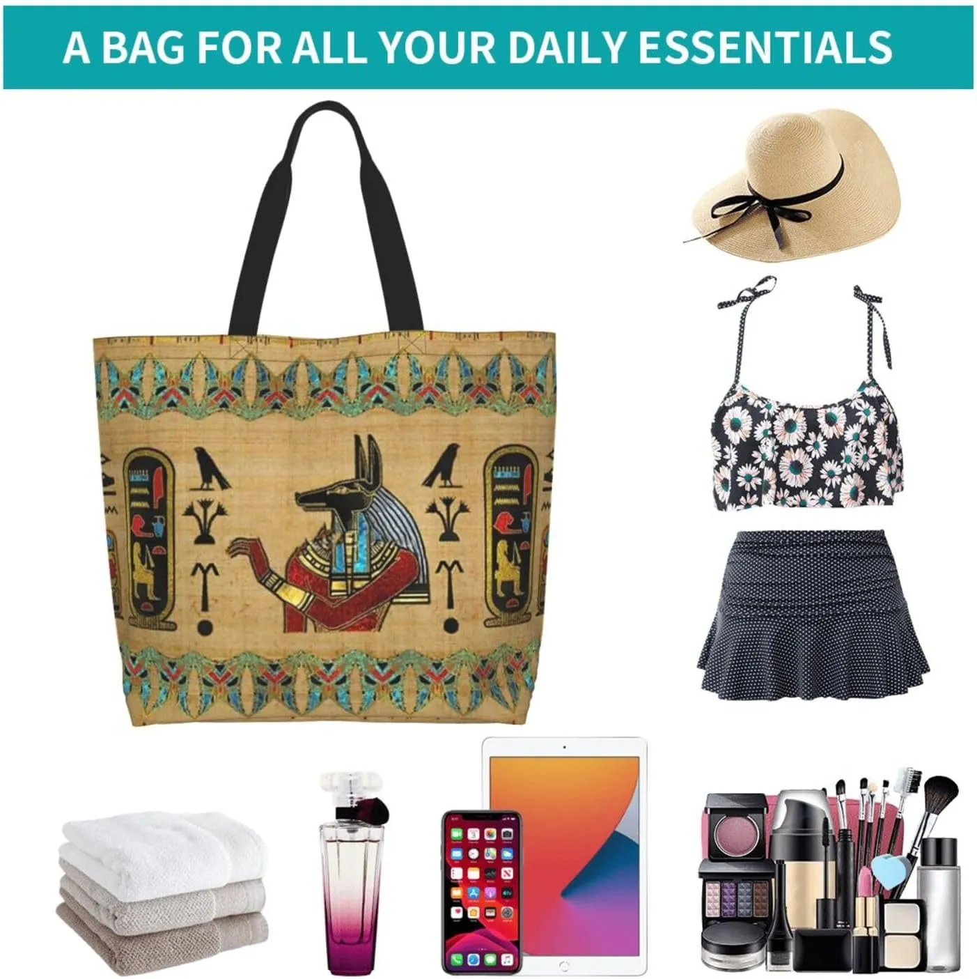 Egypt Canvas Tote Bag Ancient Egypt Shoulder Bag African Handbag Casual Egyptian Grocery Bag for Egypt Travel