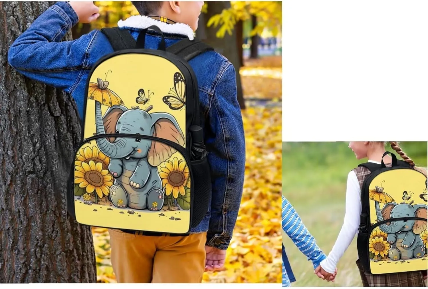 Elephant Teen Girls Backpack Lunch Box Water Bottle and Pencil Case Set Canvas School Messenger Bags for Teen Girls, Fit Primary and Junior High School