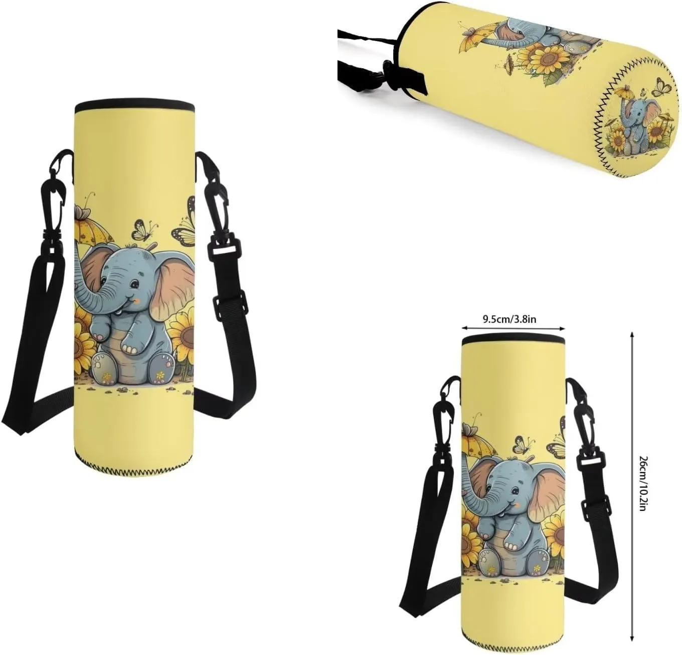 Elephant Teen Girls Backpack Lunch Box Water Bottle and Pencil Case Set Canvas School Messenger Bags for Teen Girls, Fit Primary and Junior High School