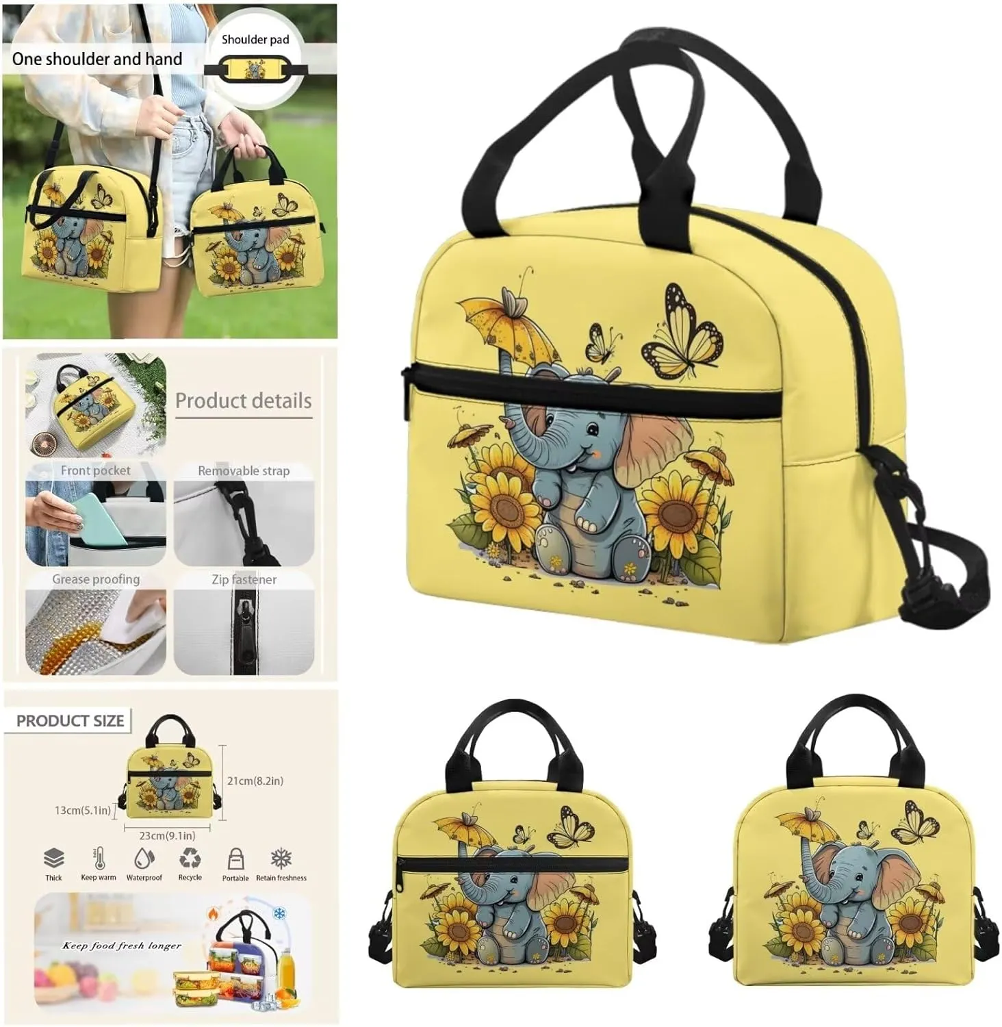 Elephant Teen Girls Backpack Lunch Box Water Bottle and Pencil Case Set Canvas School Messenger Bags for Teen Girls, Fit Primary and Junior High School