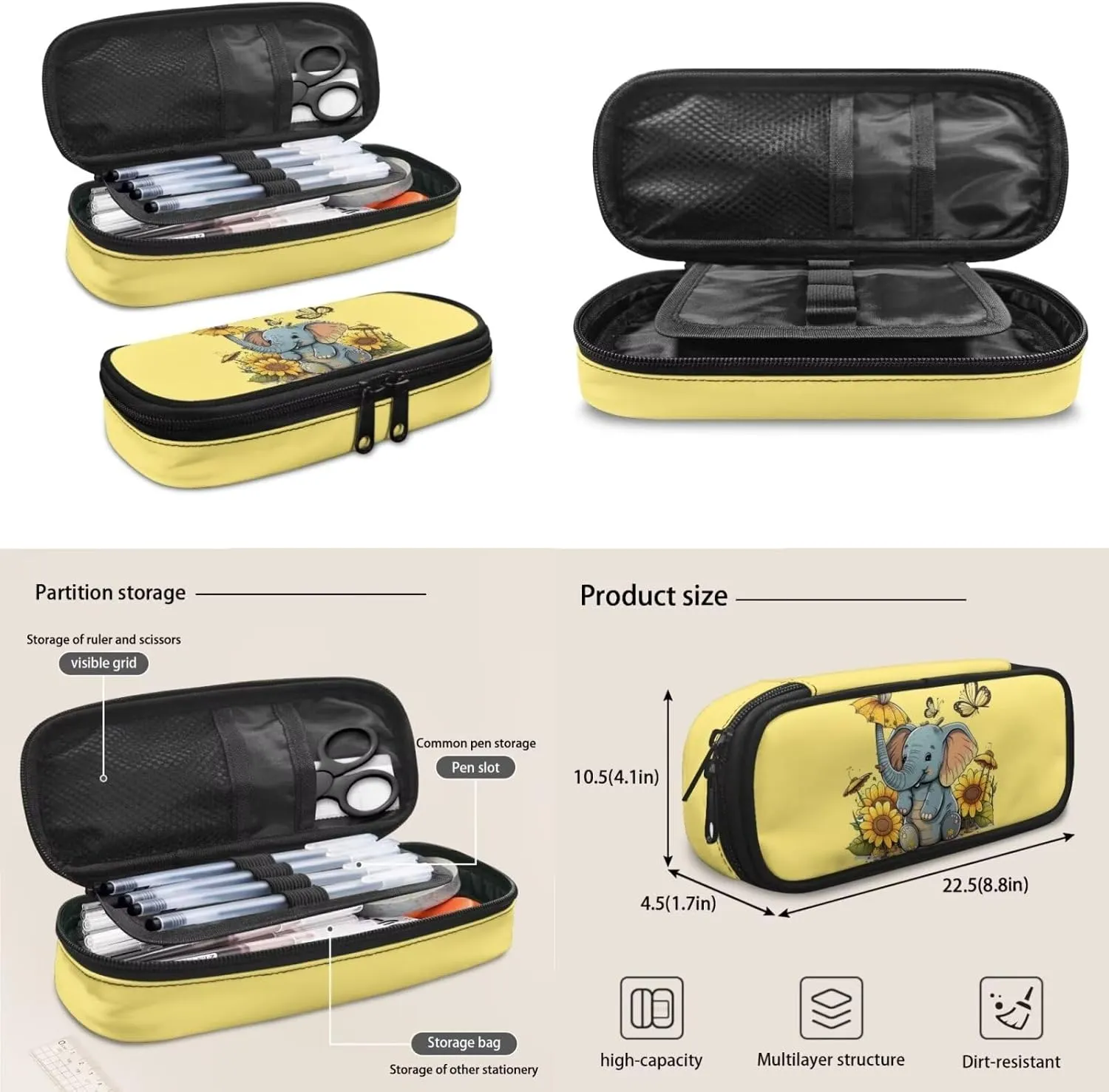 Elephant Teen Girls Backpack Lunch Box Water Bottle and Pencil Case Set Canvas School Messenger Bags for Teen Girls, Fit Primary and Junior High School