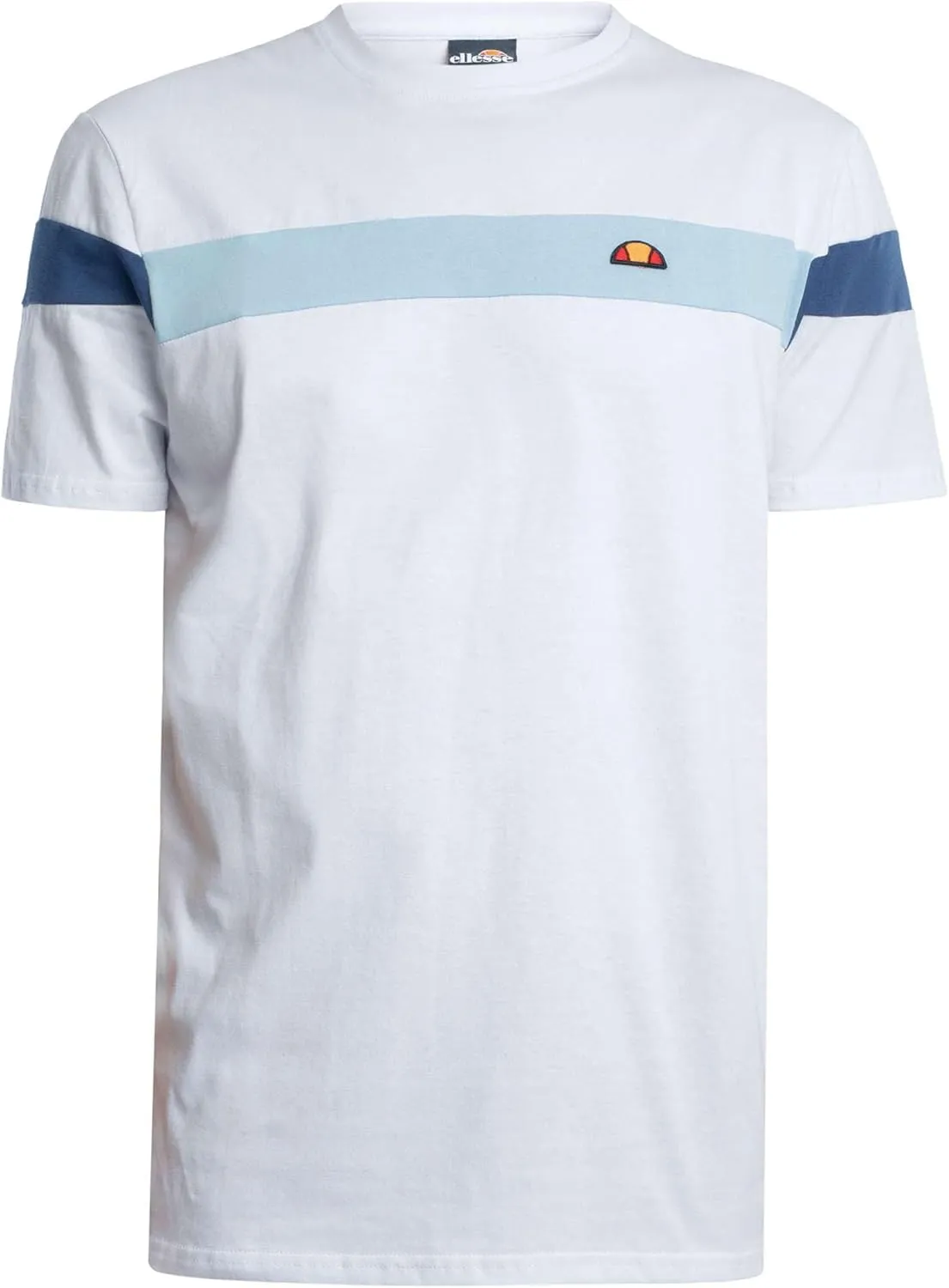 ellesse Caserio T-Shirt, White, Striped Design with Logo