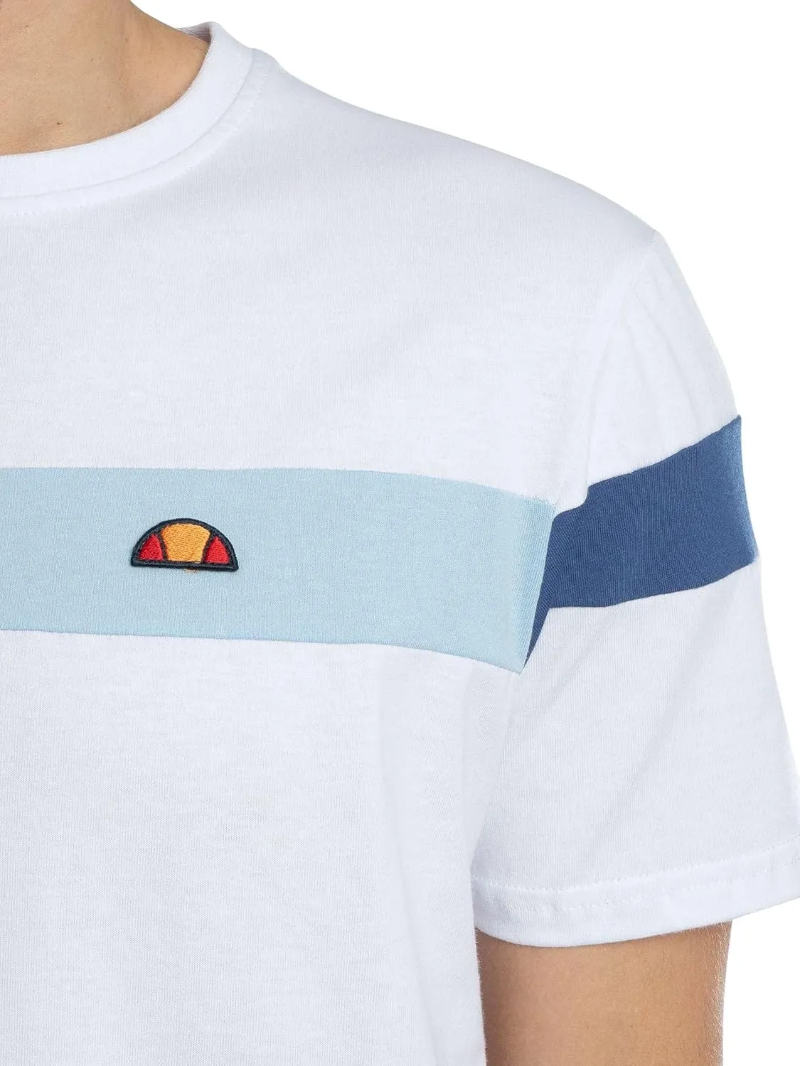 ellesse Caserio T-Shirt, White, Striped Design with Logo