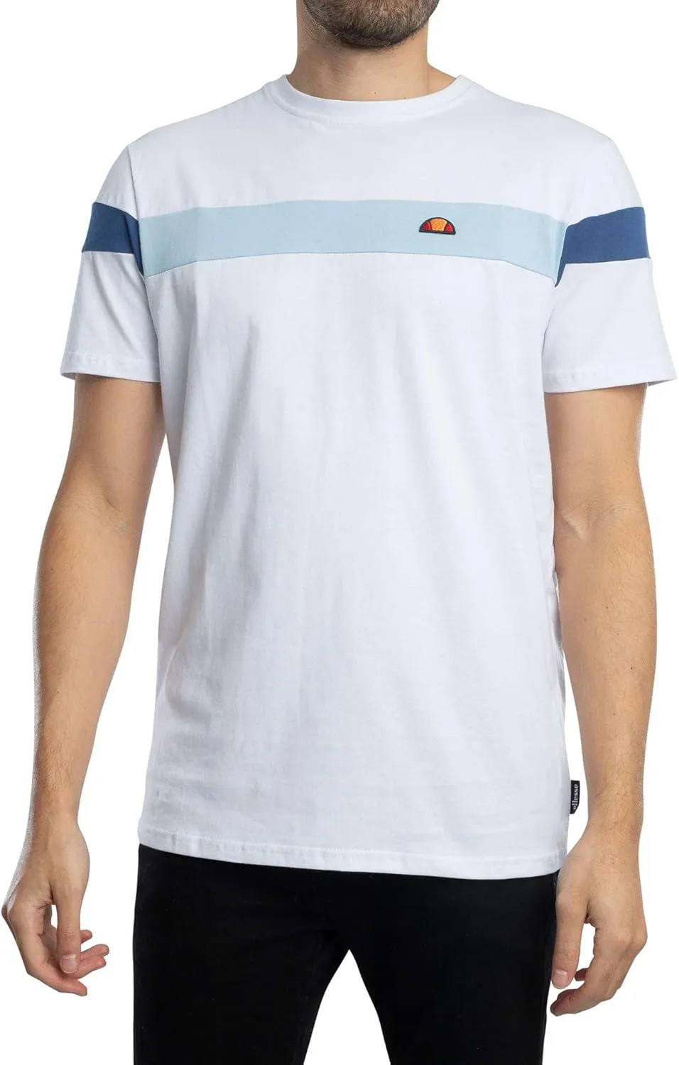 ellesse Caserio T-Shirt, White, Striped Design with Logo